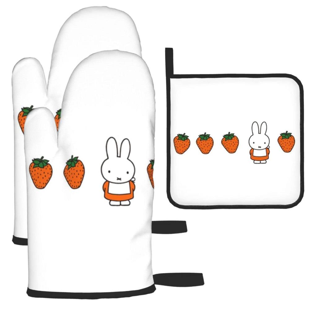 Miffy Pot Stylish and Cute Oven Kitchen Can Be Used On Both Left and Right Set of 2 Heat-Resistant Holders/Oven Mitts, Mitts, Anti-Slip, Anti-Burn,