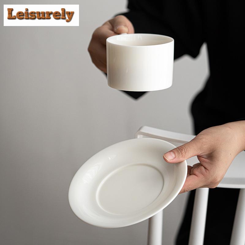 250ml Pure White Porcelain Coffee Cup Latte Cereal Mug Set Afternoon Tea Mug Saucer Cup Kit Couple Handgrip Cups Water Milk Cups