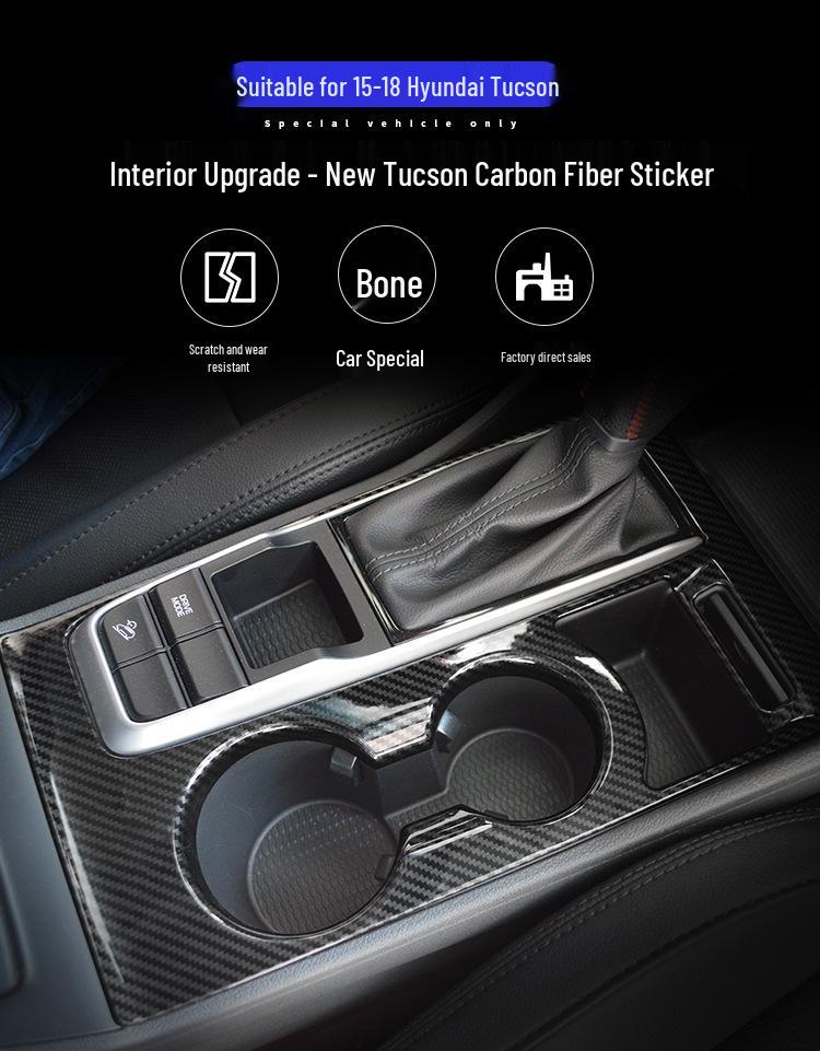 Carbon Fiber Texture Interior Stickers for Hyundai Tucson 16-20: Central Control & Gear Shift Air Outlets