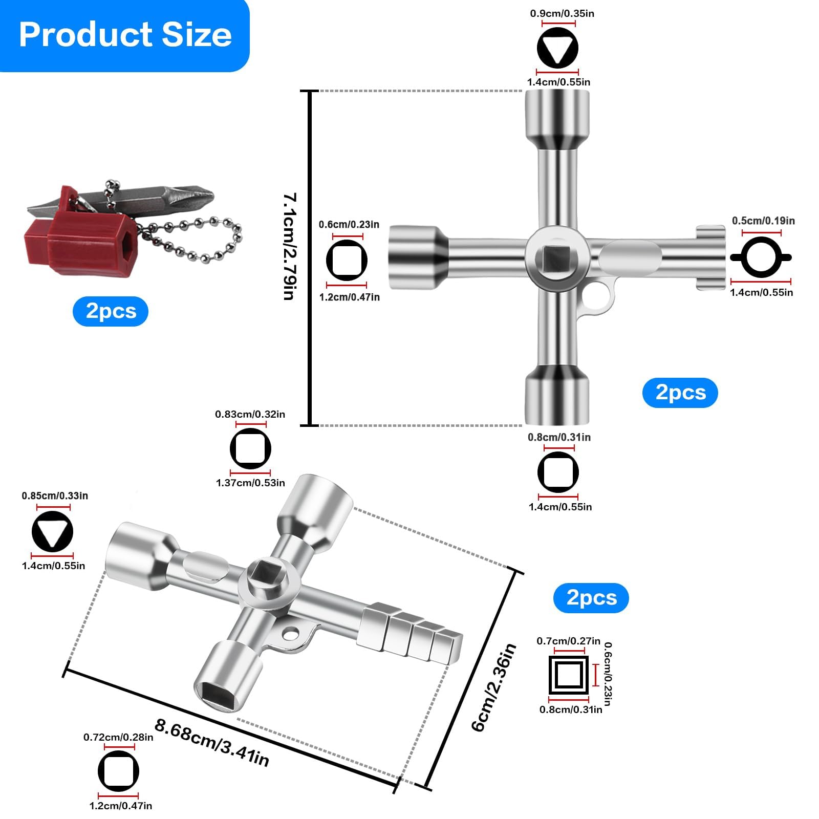 Set di chiavi universali a 4 vie per quadri elettrici - Adatto per quadri elettrici/contatori, chiavi multifunzione per utenze argento