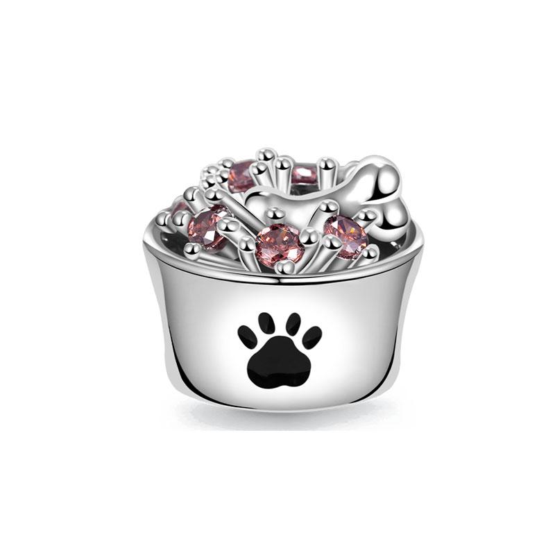 Shiny Zircon Puppy Wolf Charms Dog Claw Bones Clip Beads Safety Chain Pendant Fit Bracelet Women DIY 925 Silver Jewelry