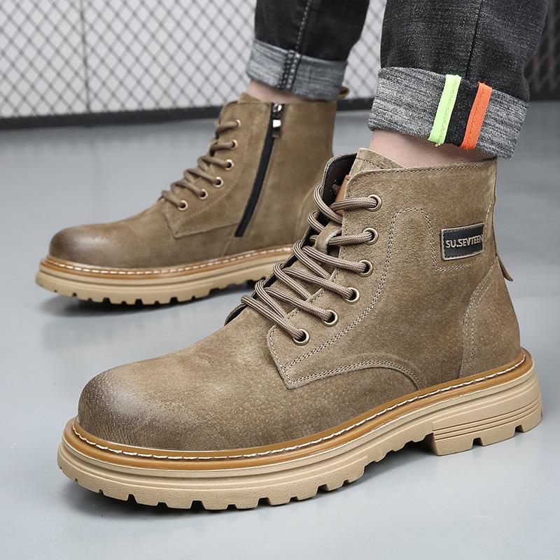 Martin Boots Herren Britischer Stil Kurze Stiefel Herbst und Winter Neu Seitlicher Reißverschluss Work Boots Trendige High-Top Warme Ritterstiefel