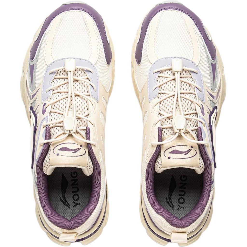 Li Ning Kids Sports Lifestyle Ark V6 Comfortable Versatile Shock Absorption Rebound Low Top Casual Shoes Kids Casual Shoes Beige Purple YKCV162-6