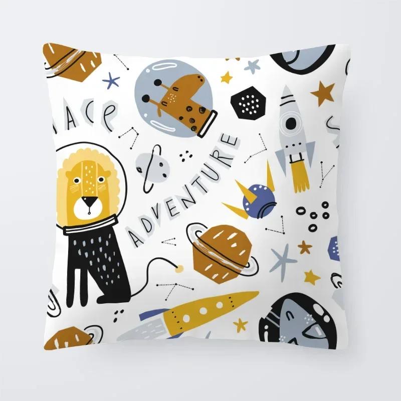Astronaut Cat Planet Text Pillowcase Decoration Living Room Bedroom Sofa Pillowcase Creative Fun Cartoon Cushion Cover