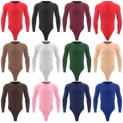 Press Button Bodysuit for Men Easy Wear One Piece Leotard Long Sleeve Round Neck Casual Outfit L-XL