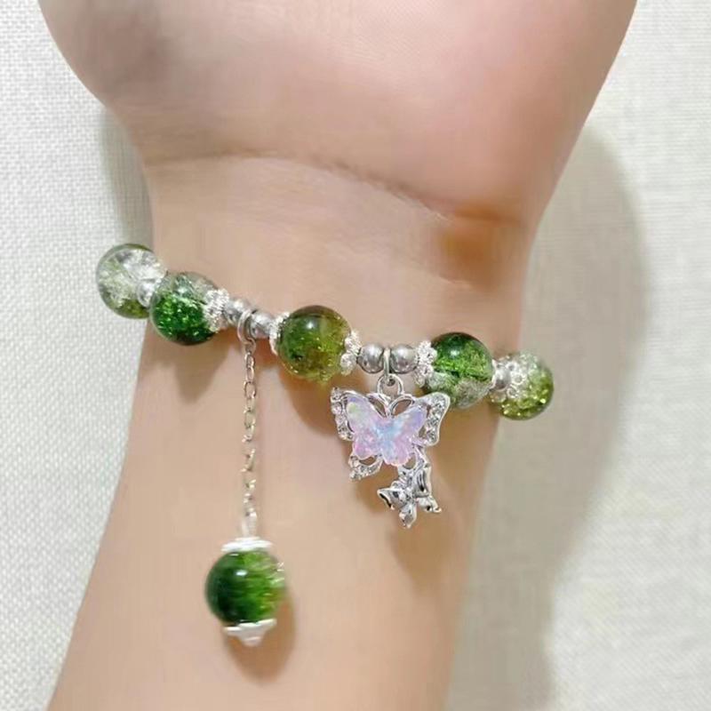 Braccialetto con Perline di Cristallo Moda Dolce per Donne Ciondolo Farfalla Braccialetto Elastico Braccialetto Gioielli da Festa Matrimonio Regali