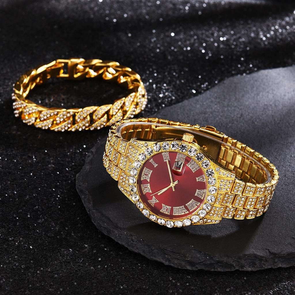 Ceas 2025 Bărbați Personalitate Stil Hip Hop Roman Diamant Cuarț Ceas Bărbați