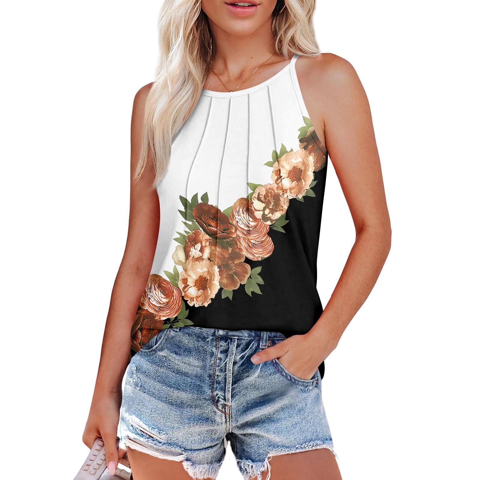 

Жіночі літні безрукавки, плісировані з круглим вирізом, повсякденні безрукавки для жінок, сорочки без рукавів вільного крою XL білий