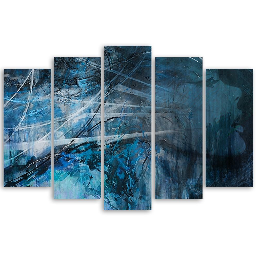 Five Piece Picture Canvas Print Female Blue