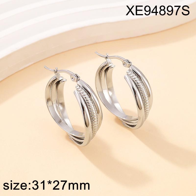 European Fashion High-End 18K Gold Plated Stainless Steel Multi-Layered Hoop Earrings
