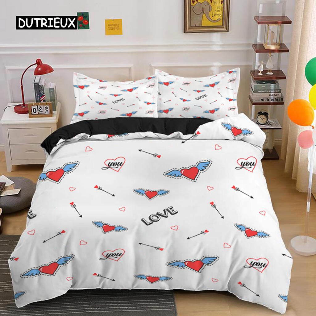 Romantische Liebesherz Bettbezug Valentinstag Bettwäscheset Mikrofaser 3D-Druck Steppdeckenbezug King Queen Für Jungen Mädchen Teenager Deko