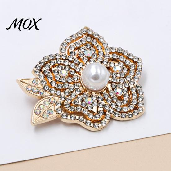 Strong Buckle Brooch Faux Pearl Rhinestone Flower Brooch, Women Girls Retro Floral Lapel Secure Clasp Pin, Decorative Badge Pin for Clothes