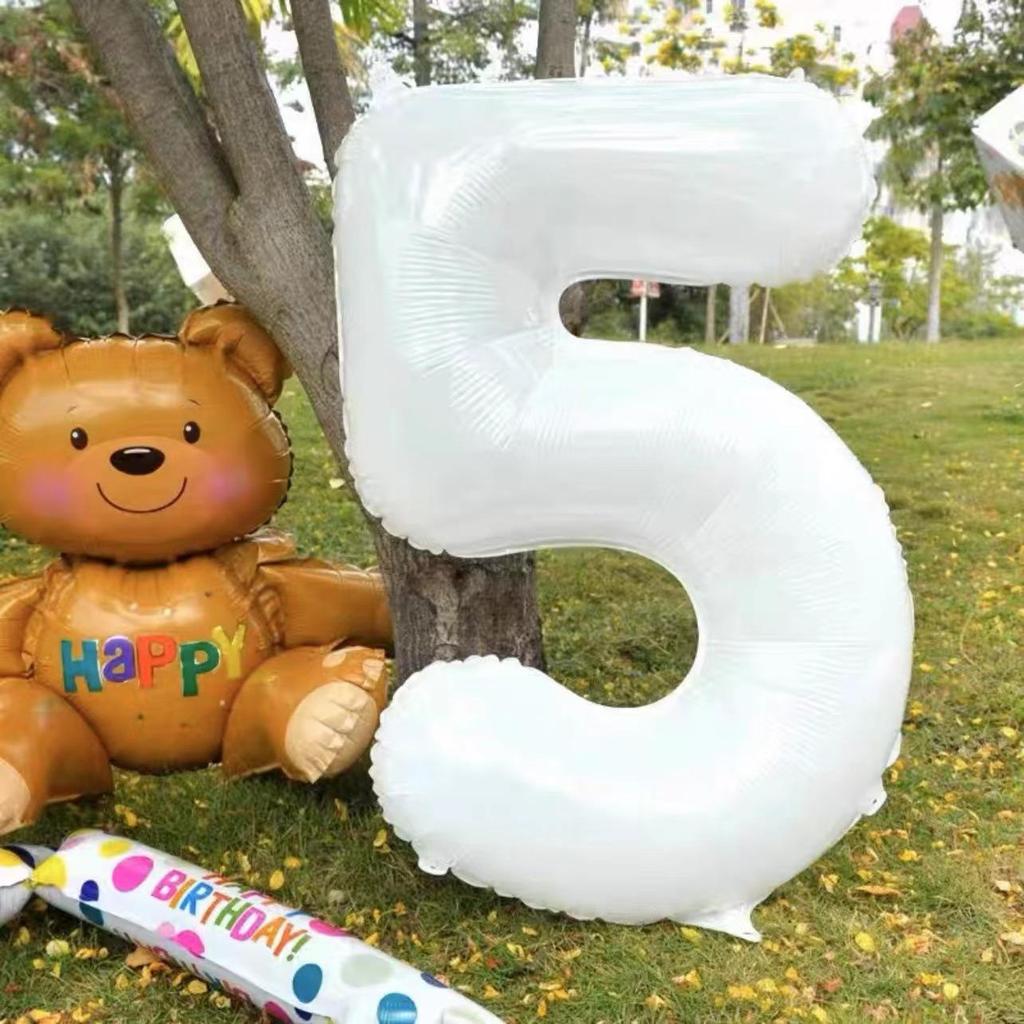 32-Inch Large White Number Aluminum Foil Balloons for Children's Birthday and Party Decorations