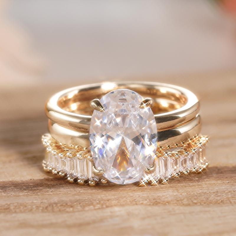 Xiaomi Huitan Women 3Pcs/Set Ring Gold Color Luxury Inlaid Shining Cubic Zirconia Wedding Engagement Gentle Accessories Lady Jewelry