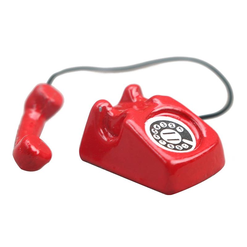 1:12 Scale Miniature Retro Red & Black Telephone Toy for Dollhouse