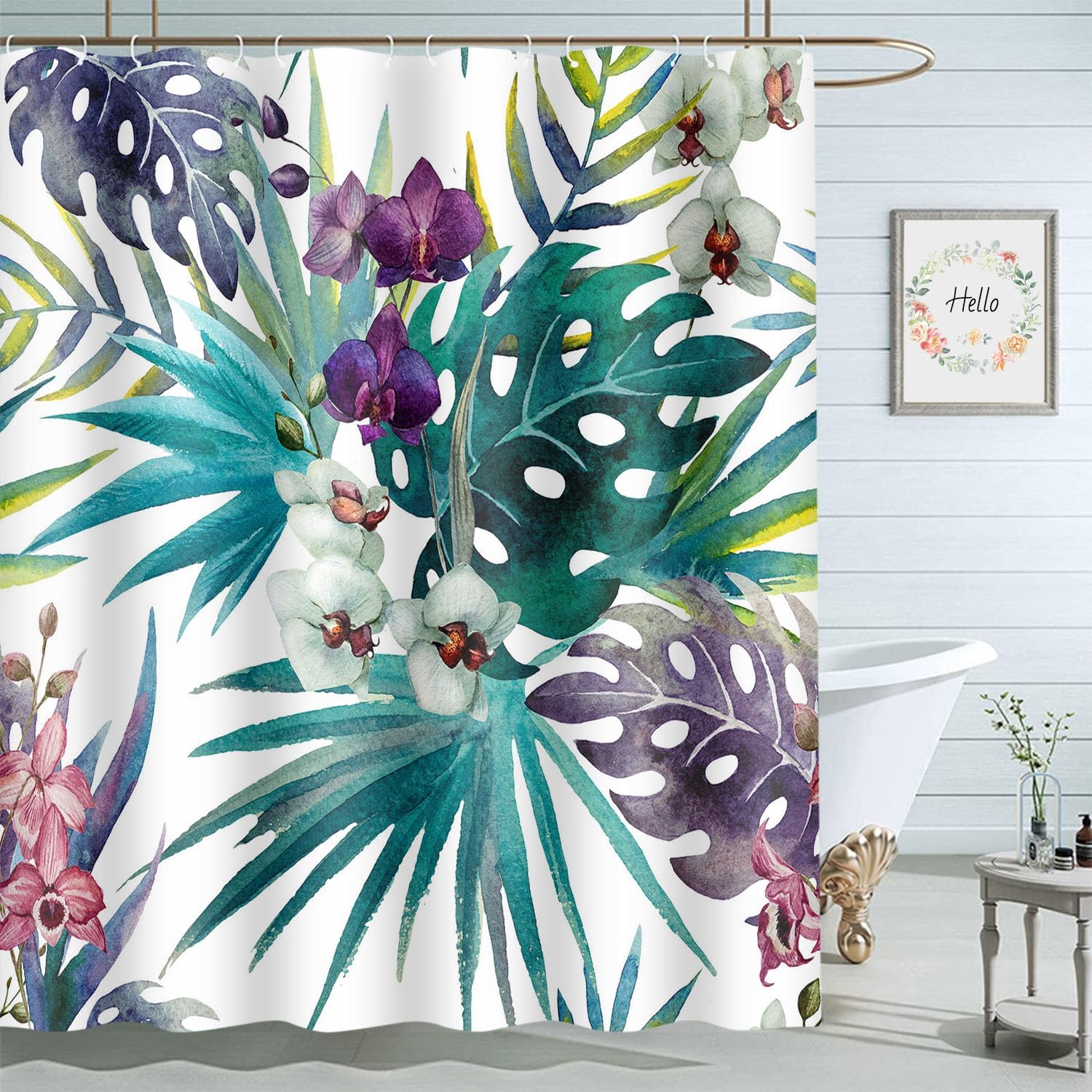 

Moslion Pink Rose Flower Green Leaf Shower Curtain 72X72 Inch Bathroom Curtains Set Home Waterproof Polyester Fabric With Hooks W60H190(CM)-1 Pcs