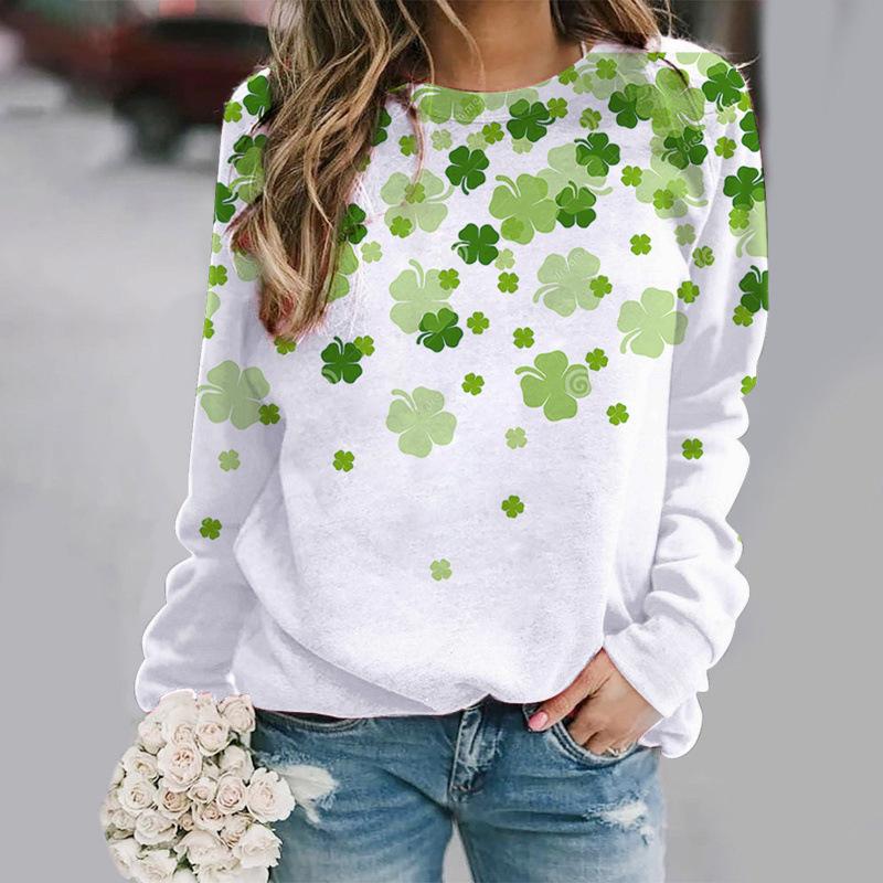 2026 Four-Leaf Clover 3D Print Urban Casual Raglan Pullover