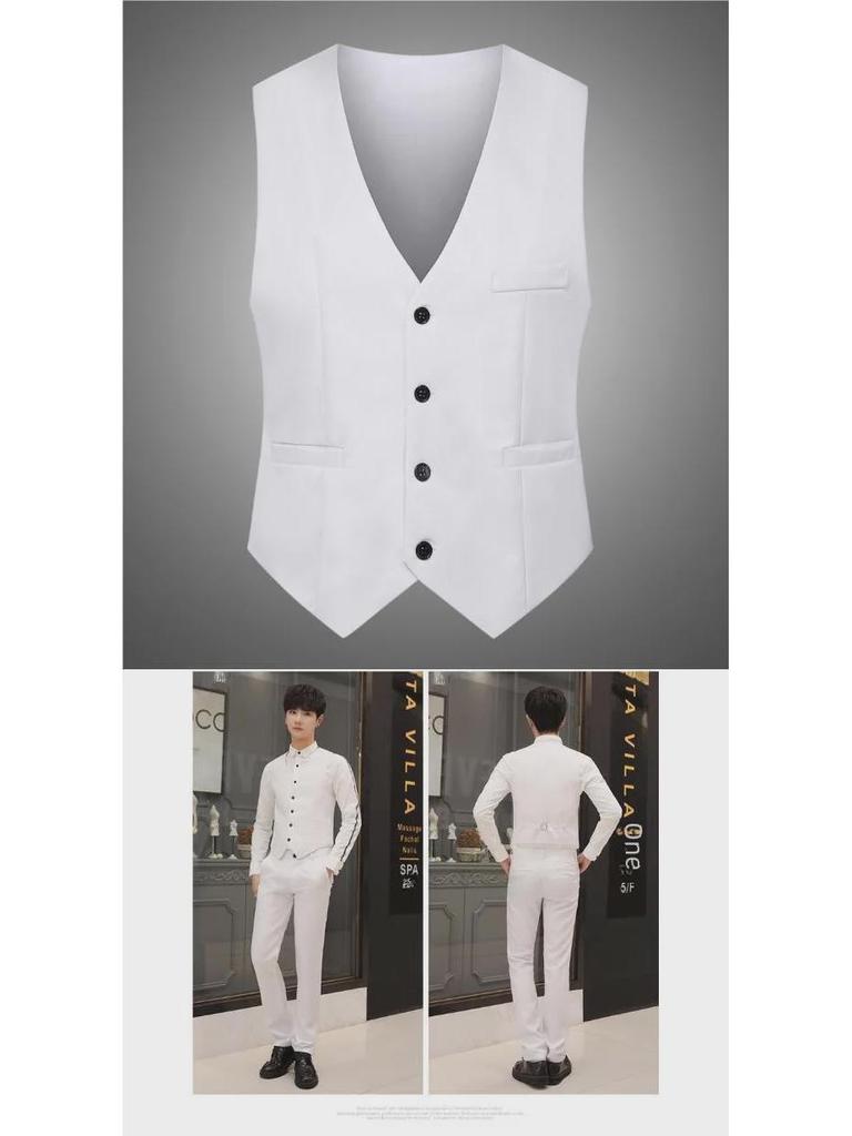 Men's Korean Style Slim Suit Vest - Business Casual for Spring & Autumn, Professional Groomsmen Dress Vest