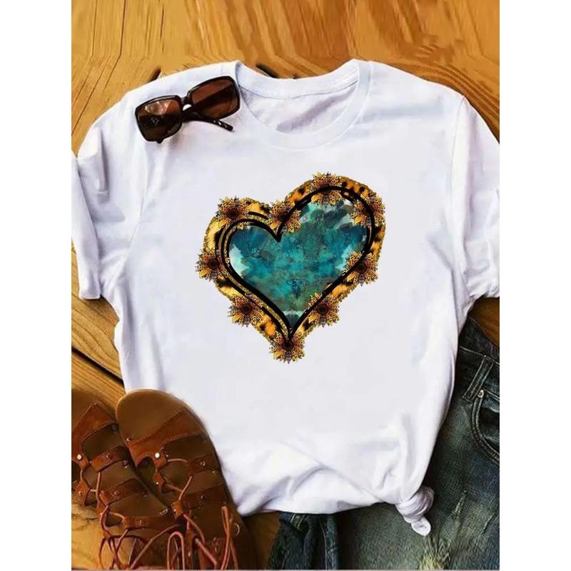 Women Female Graphic Tee Clothes Ladies Peace and Love Vintage Watercolor Summer T Clothing Print Fashion Tshirts Short Sleeve
