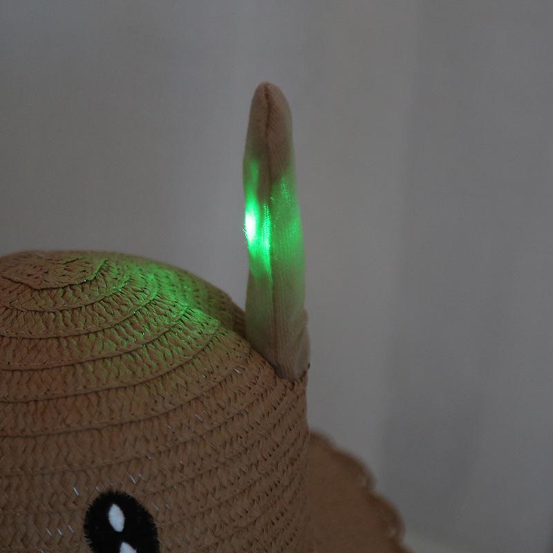 Hat with moving ears will light up Children's sunshade Straw hat Women's summer sun protection Cute rabbit hat Outdoor scenic spot