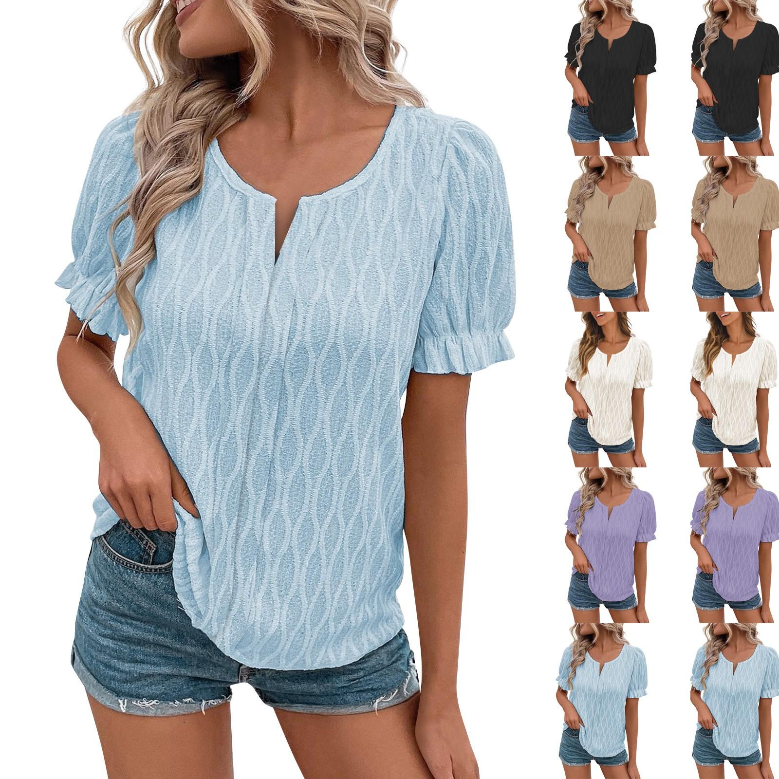 

Модная и сексуальная женская весенне-летняя новая женская повседневная свободная футболка с v-образным вырезом и пышными рукавами с короткими рукавами