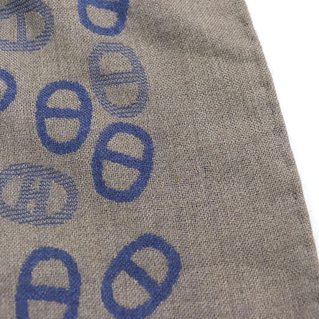 Great HERMES Scarf Bicolor Scarf Blue Light Brown Cashmere Mens Used