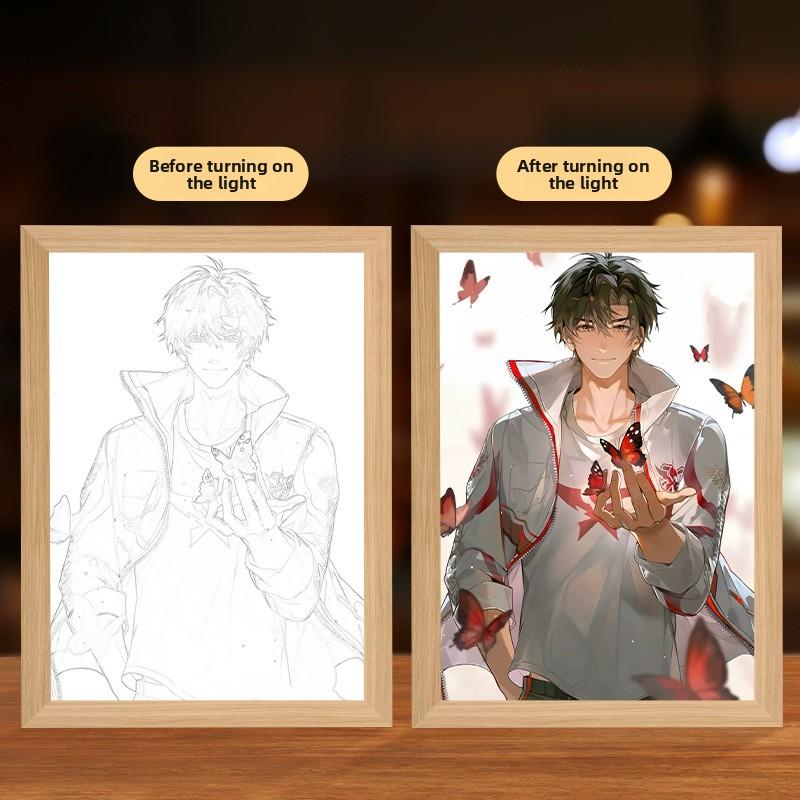 23cm/9.06in Light Painting Full Time Expert Cartoon Color Box 3D Anime Peripherals Night Collectible Bedside Decoration Toy Gift