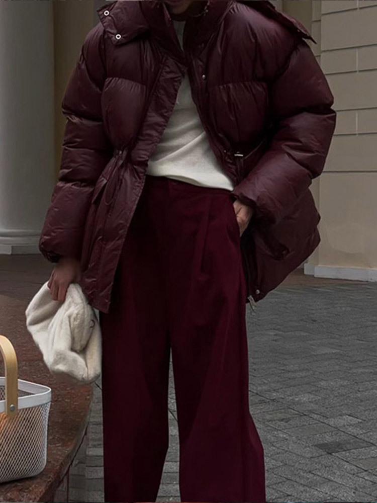Elegant Solid Color Zipper Hooded Cotton Jacket with Long Sleeves and Pockets - Warm and Thickened for European and American Style.