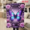Romantic Purple Rose Garden Blanket, Vibrant Butterfly Art Themed Soft Cover