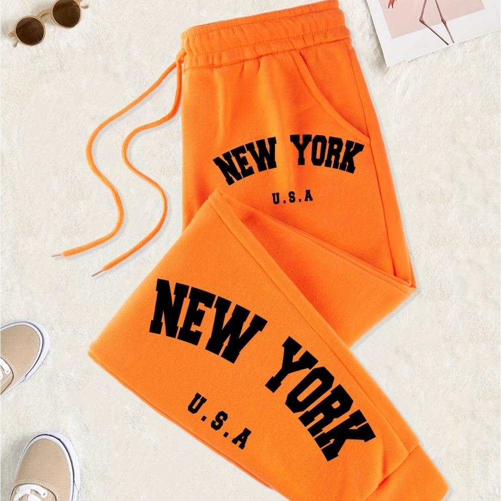New York Printed Drawstring Sweatpants with Letter Print for Comfortable Casual Wear In Spring and Autumn