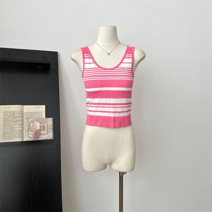 Striped Design-slim Vest Summer Style Age-reducing Contrasting Color Slim and Niche Versatile Slim with Chest Pad Vest