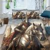 Medieval Duvet Cover Set, Medieval Knight Holding An Aged Old Shield Historical Theme Digital Print Bedding Set