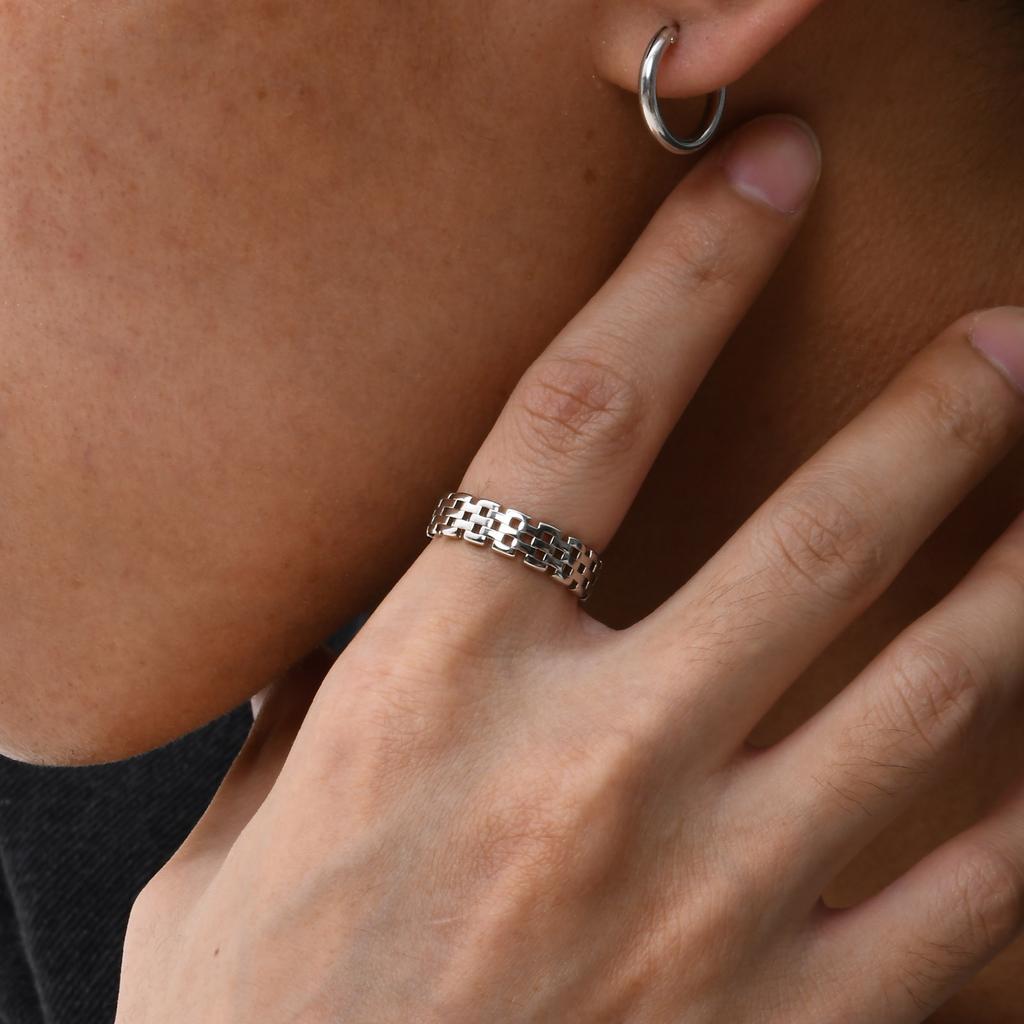 Classic Watch Chain Band Ring for Men Boys,Metal Chain Link Open Free Rings,Rock Punk Jewelry