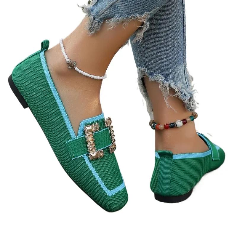 Ladies Shoes 2025 Mesh Women's Flats Plus Size Casual Flats Women Mixed Colors Metal Decoration Slip on Square Toe Shoes Women