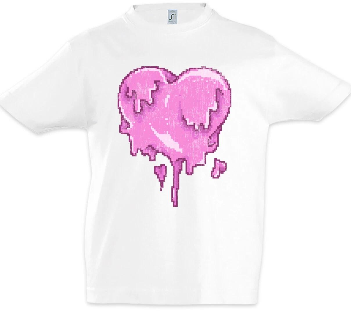 Pixel Melting Heart Kids Boys T-Shirt Gamer Gaming Melting Heart Love- 100