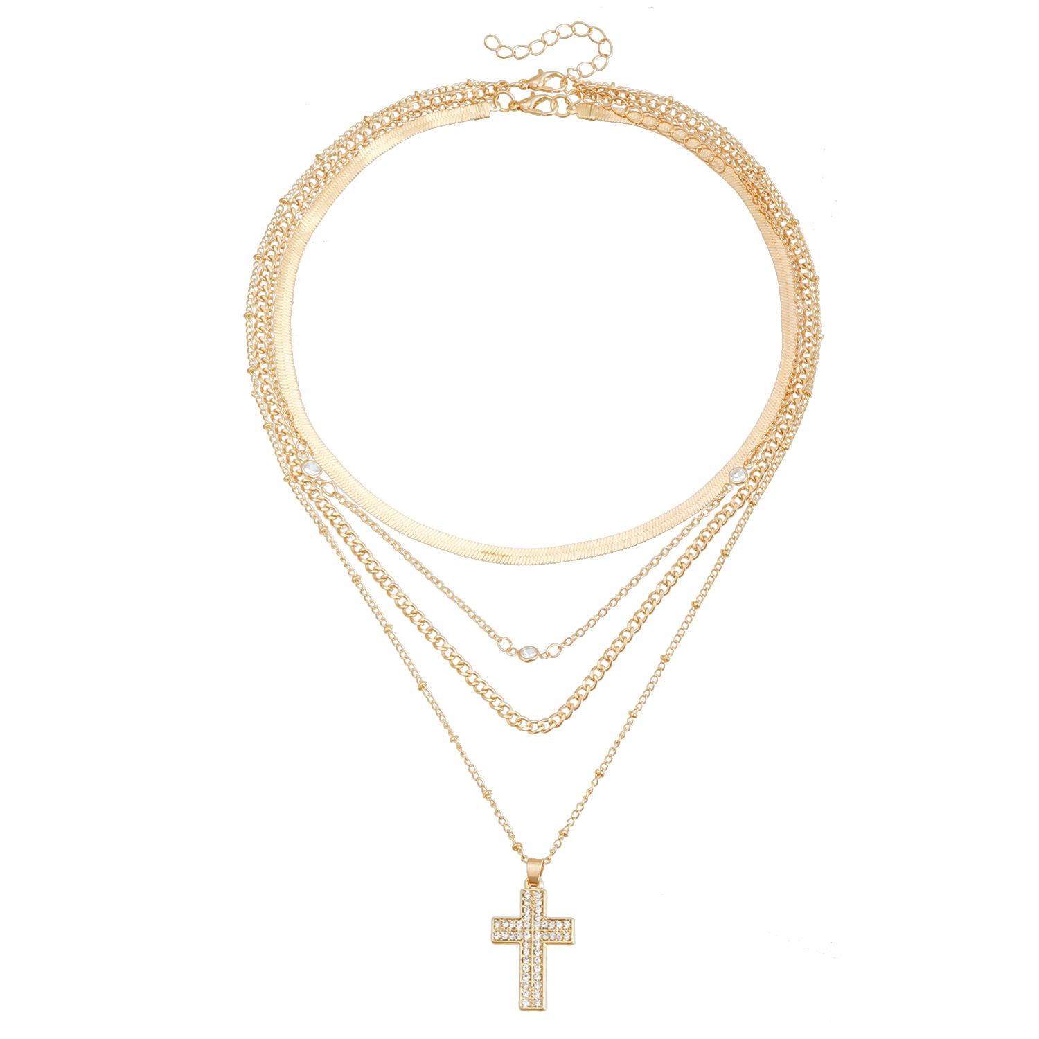 ins retro wind flash diamond cross pendant snake bone chain collarbone chain trend necklace золотой