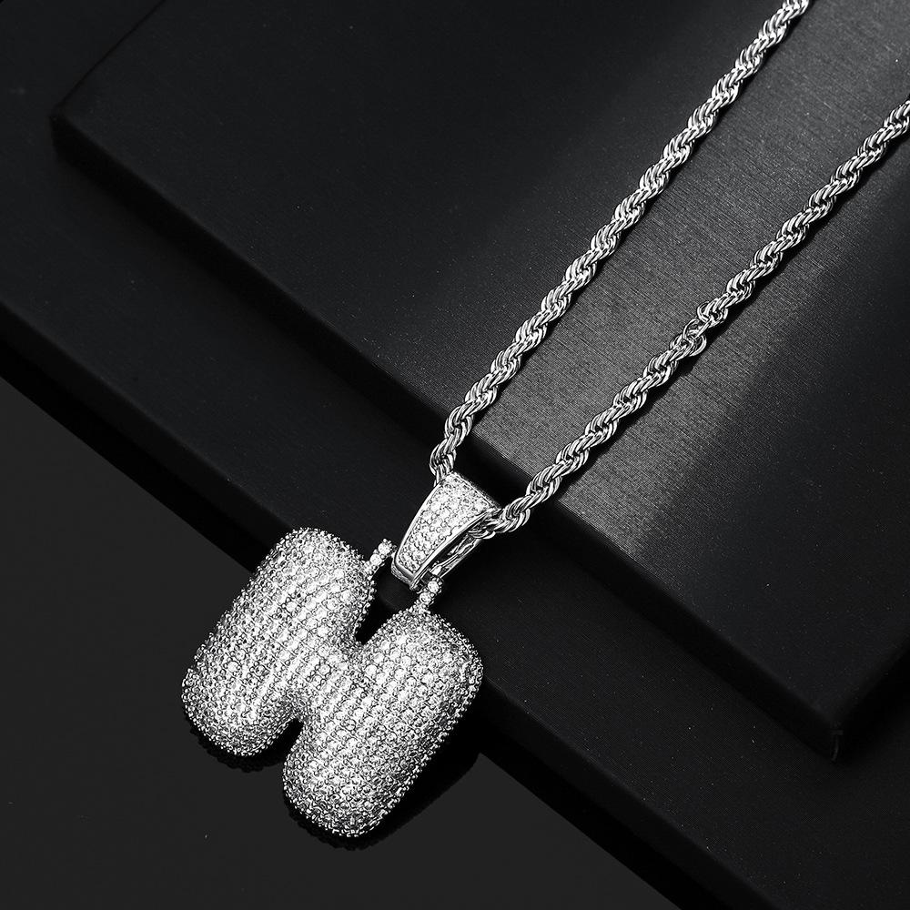 Hot Selling European and American Hip-hop Necklace with 26 English Letter Pendants, Men's and Women's Trendy Zircon Necklace