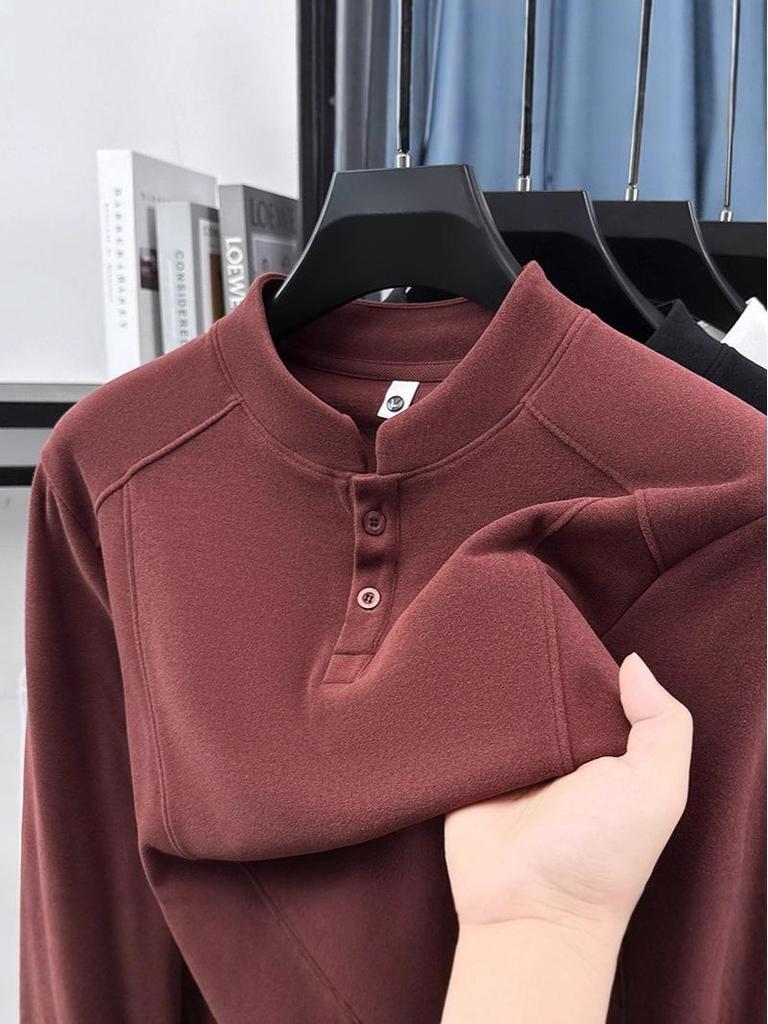 Chinesischer Stil Zwei-Knopf Fleece Stehkragen Langarm Herren Hoodie - Herbst/Winter Dick Warm Lässig Oberteil