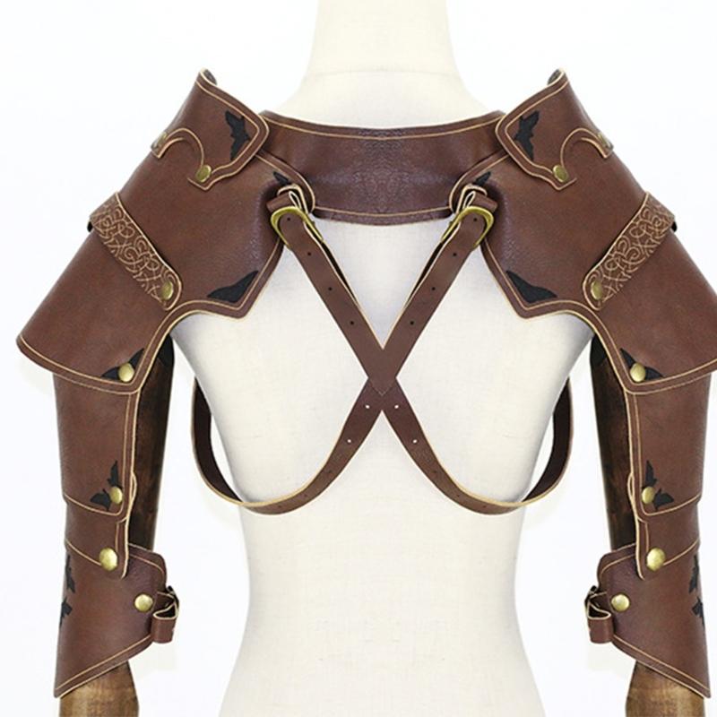 Medieval Faux PU Leathers Costume Armour Halloween Cosplay Warrior Armors Shoulder Armour, Double Shoulder Guard Harness