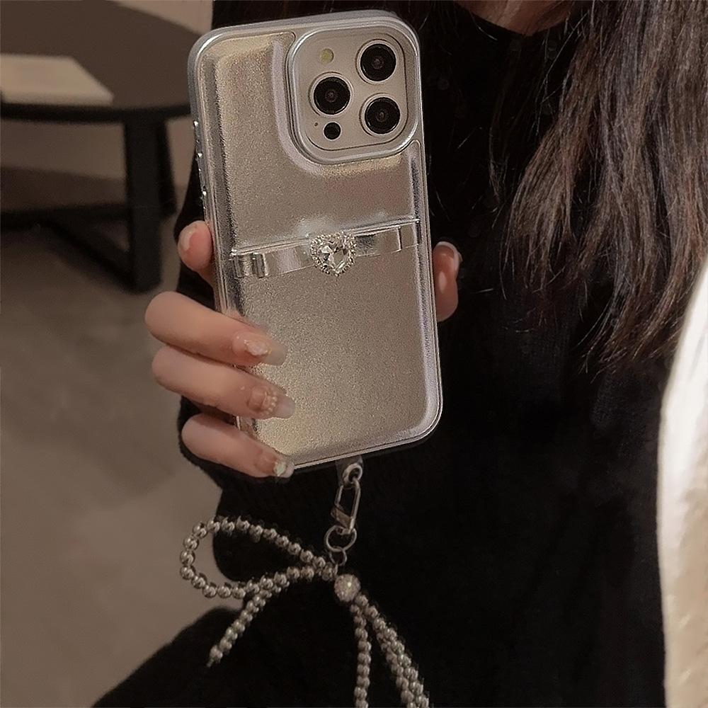 Three dimensional French Bow Hanging Chain Suitable for Apple 16 Mobile Phone Case IPhone 14 Promax Temperament 11 Leather Case 13