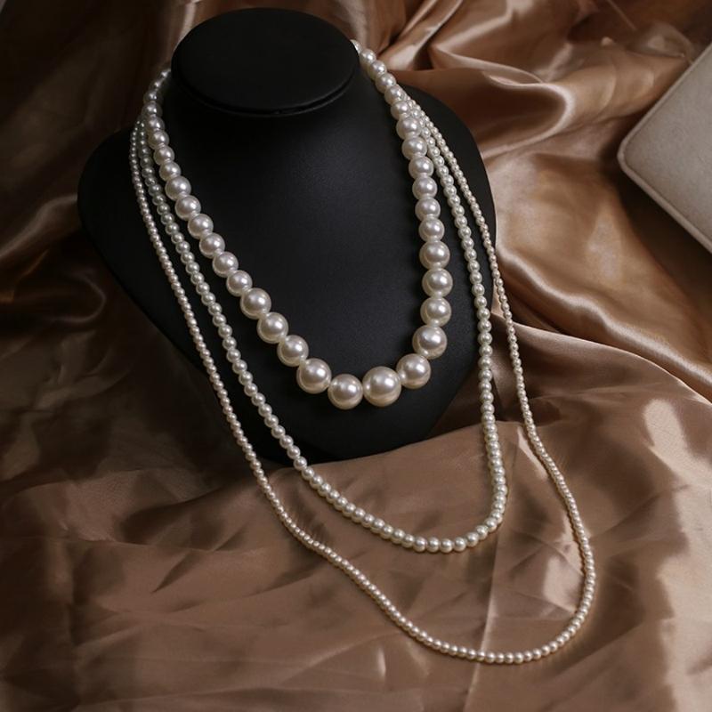Women Girls Fashion Pearl Camellia Long Milti-layers Necklace Chains Elegant Lady Wedding Party Dress Jewelry Necklaces
