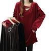 Plus Size Gold Thread Velvet Long Sleeve Top for Women - Slimming, Hot Drill, Trendy Hollow Design, Early Spring 2025.