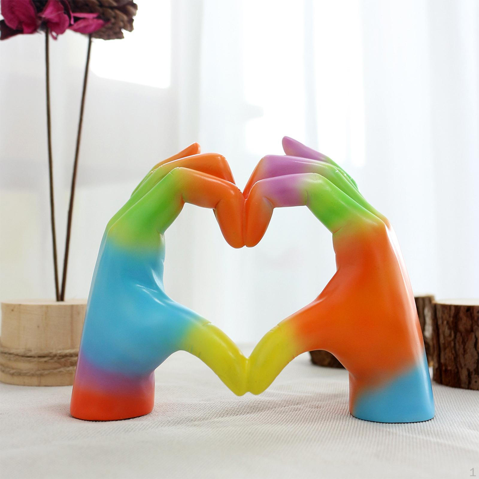 

Hand Heart Decorative Statue Sculpture Gifts for Women Mom, Colorful Resin Crafts Collections