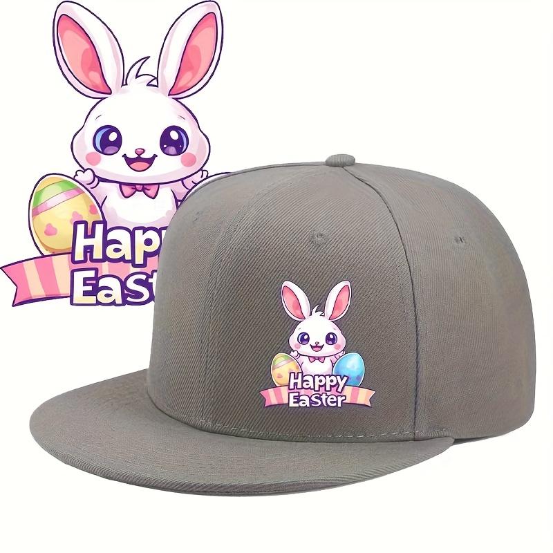Happy Easter Rabbit Egg Print Polyester Baseball Cap Adjustable Snapback Hat for Casual Daily Wear