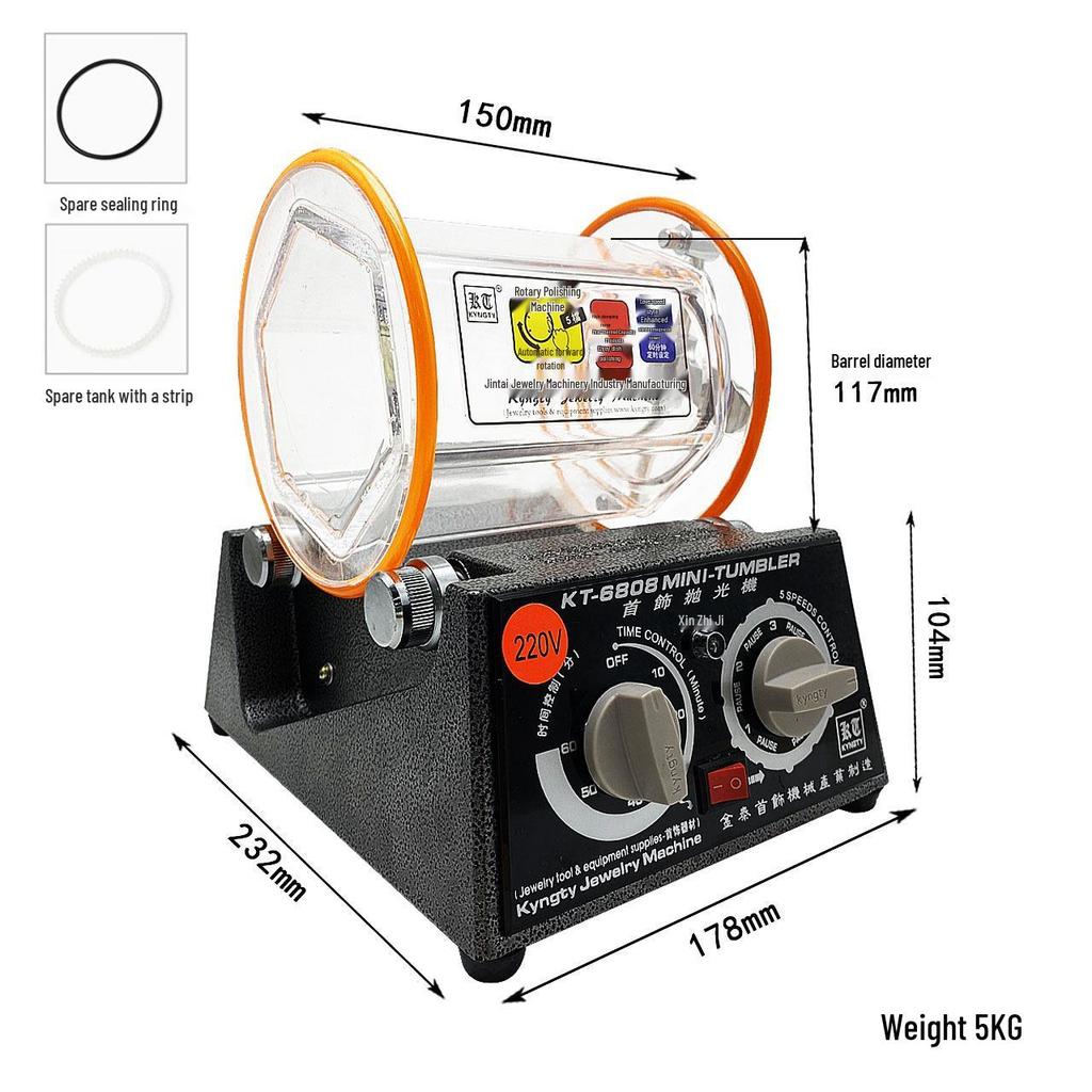 Barrel Polishing Machine for Gold & Silver Jewelry - KT-6808 Electric Rotary Cleaner