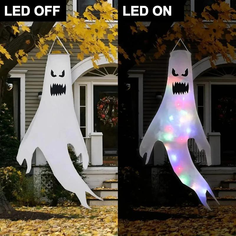 1-4PCS Halloween LED Floating Ghost Decoration Hanging Glowing Figure Prop for Outdoor Yard Haunted House Party Scene Use
