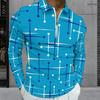 Men Plus Size Long Sleeve Collared Quarter Zip Polo Shirt Blue Geometric Printed