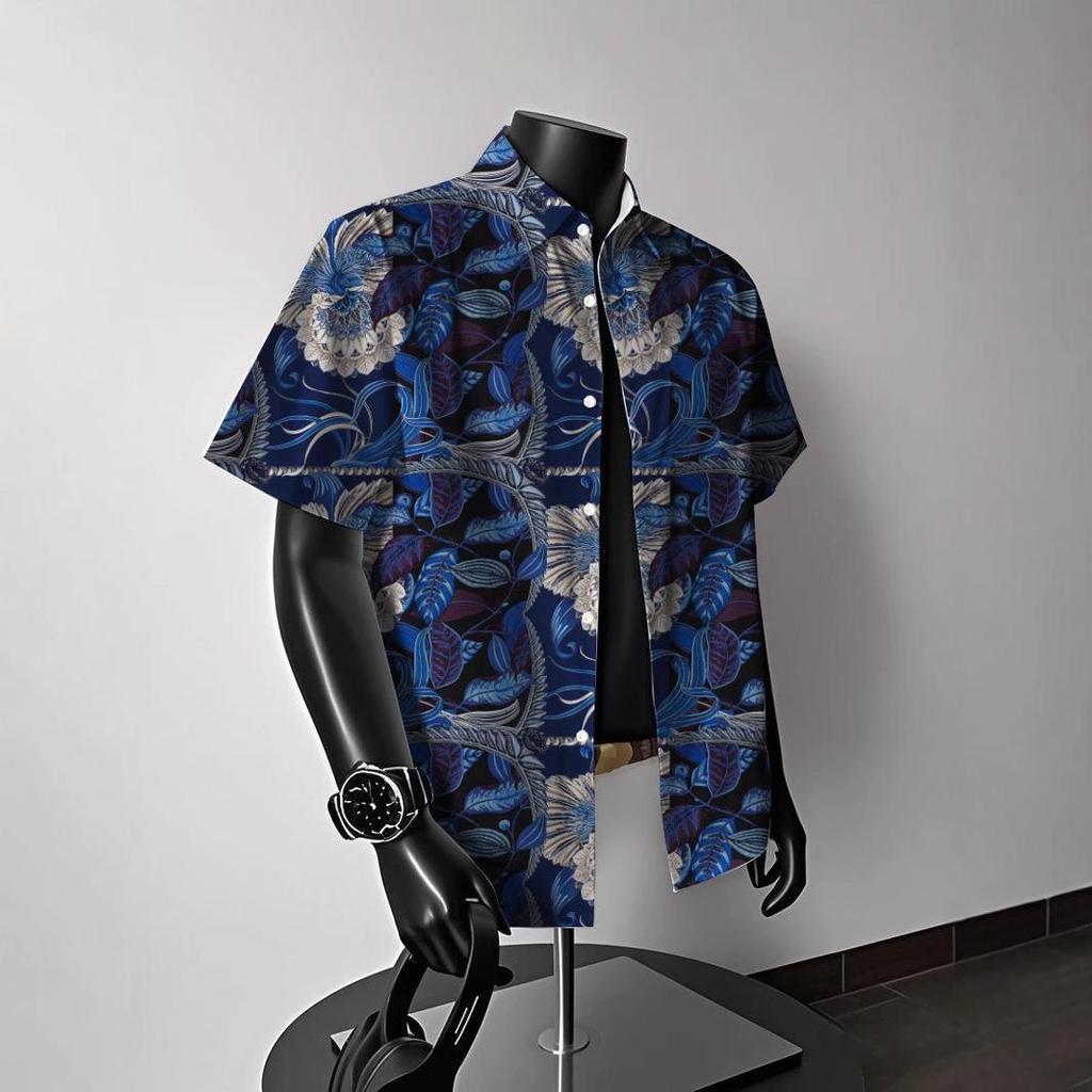 Men's Vintage Hong Kong-Style Hawaiian Floral Short-Sleeve Shirt: Trendy Summer Beachwear for Couples