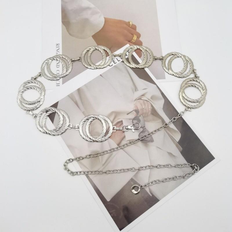 Stylish 2024 Korean Fashion Women's Double Ring Metal Chain Waist Chain Accessory