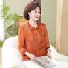 Women's Spring and Summer Chinese Style Seven-minute Sleeve T-shirt Middle-aged and Elderly Simple Button Pullover Tops